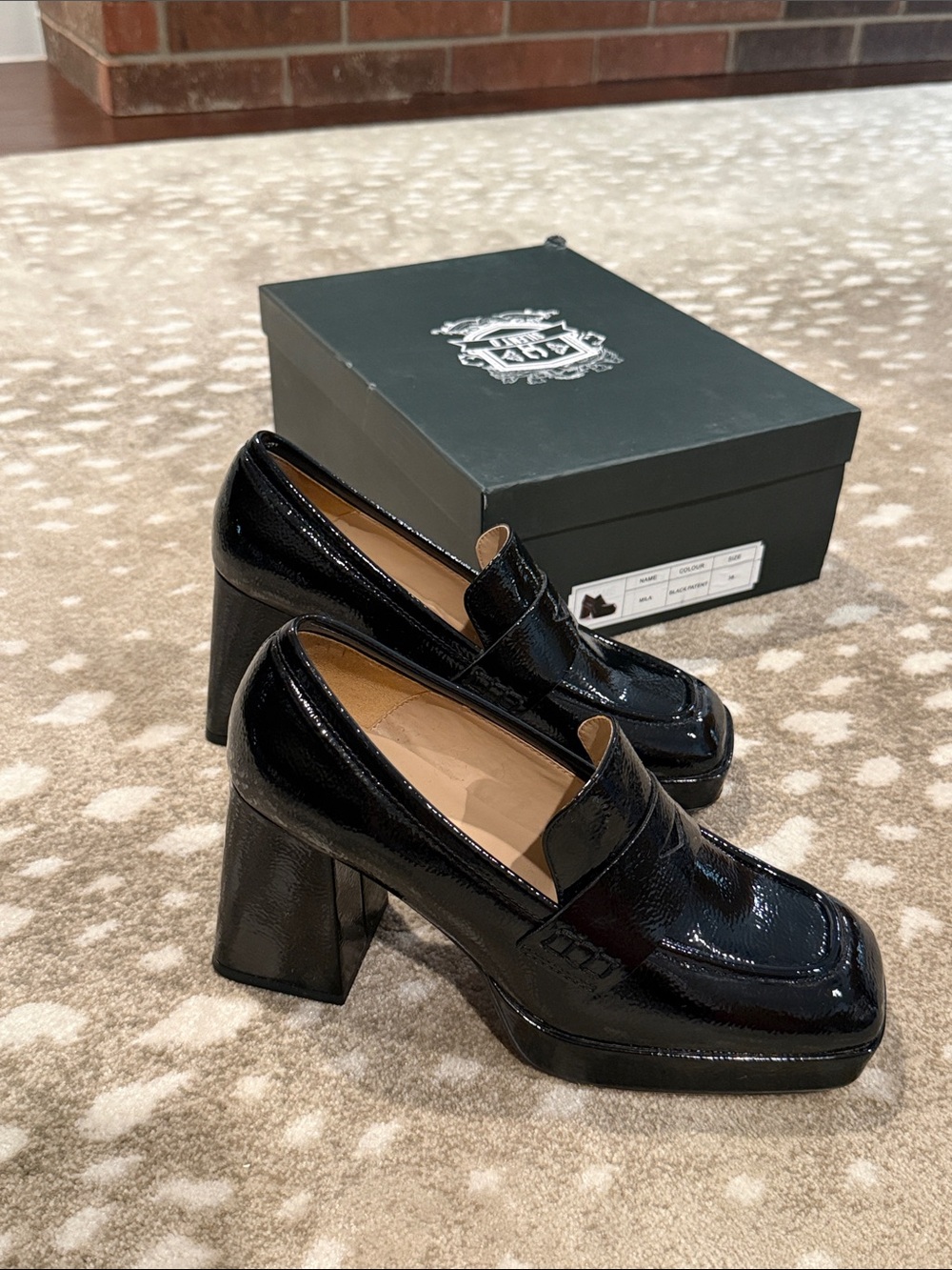 Silent D Black Patent Platform Block Heel Loafers - Women’s Size 38